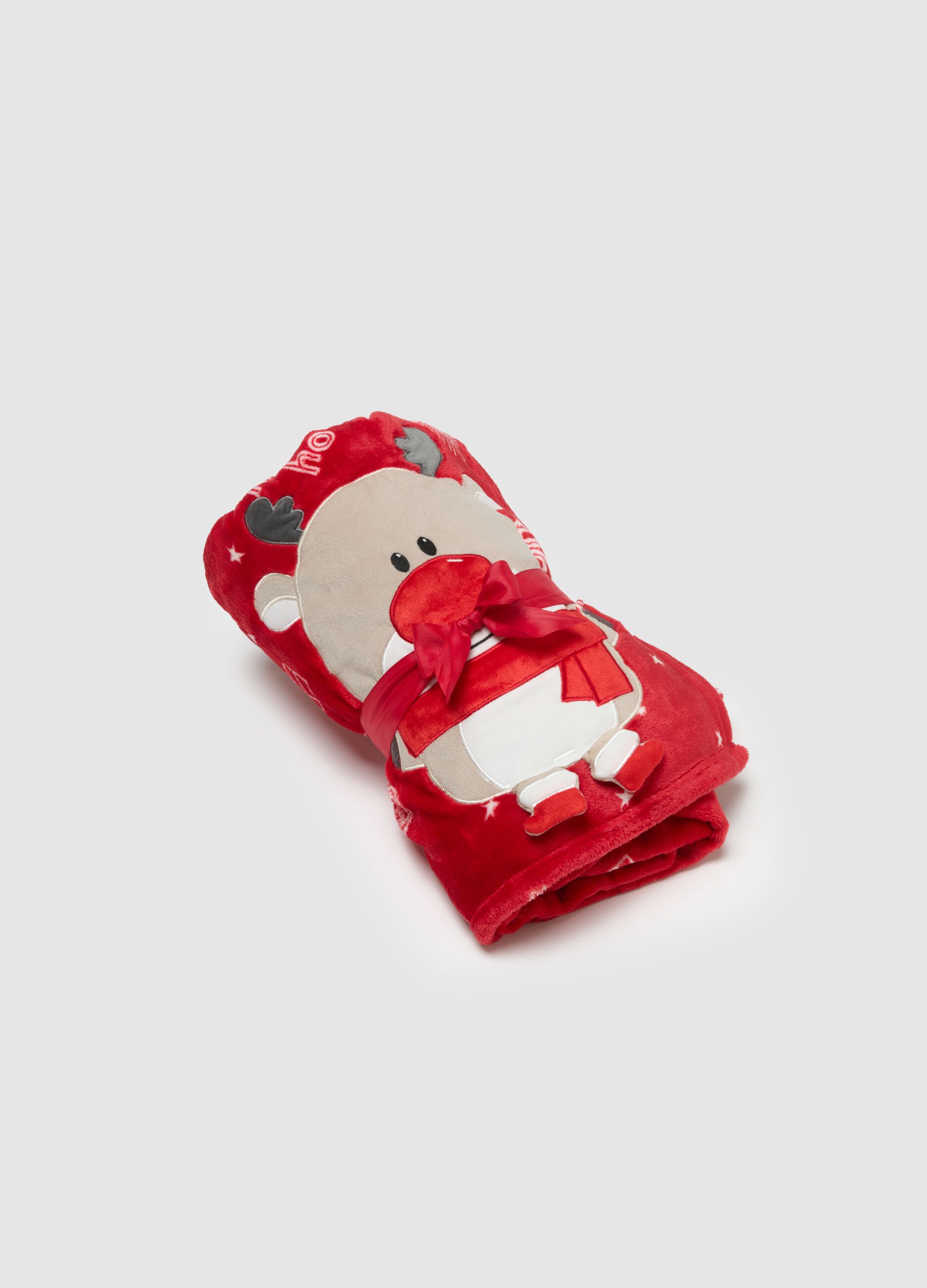 Christmas Red Blanket with Reindeer Print