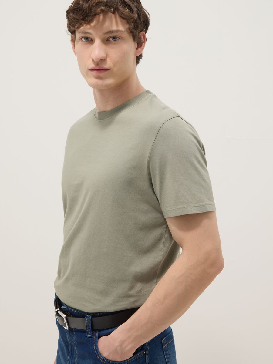 T-shirt verde in puro cotone a maniche corte regular fit_3
