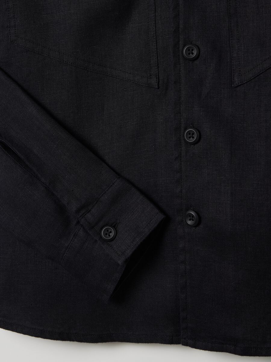 100% Linen Cargo Shirt Black_6