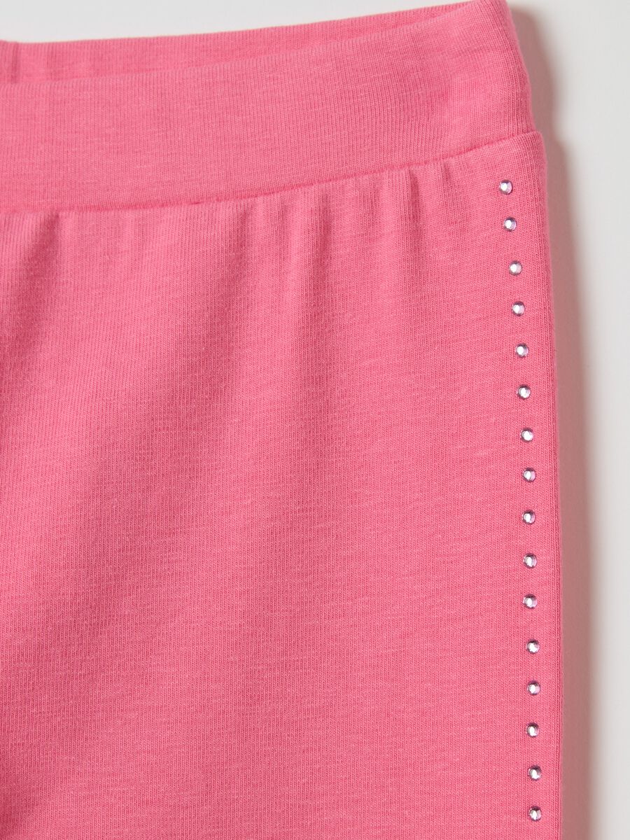 Stretch cotton leggings with diamanté motif_2