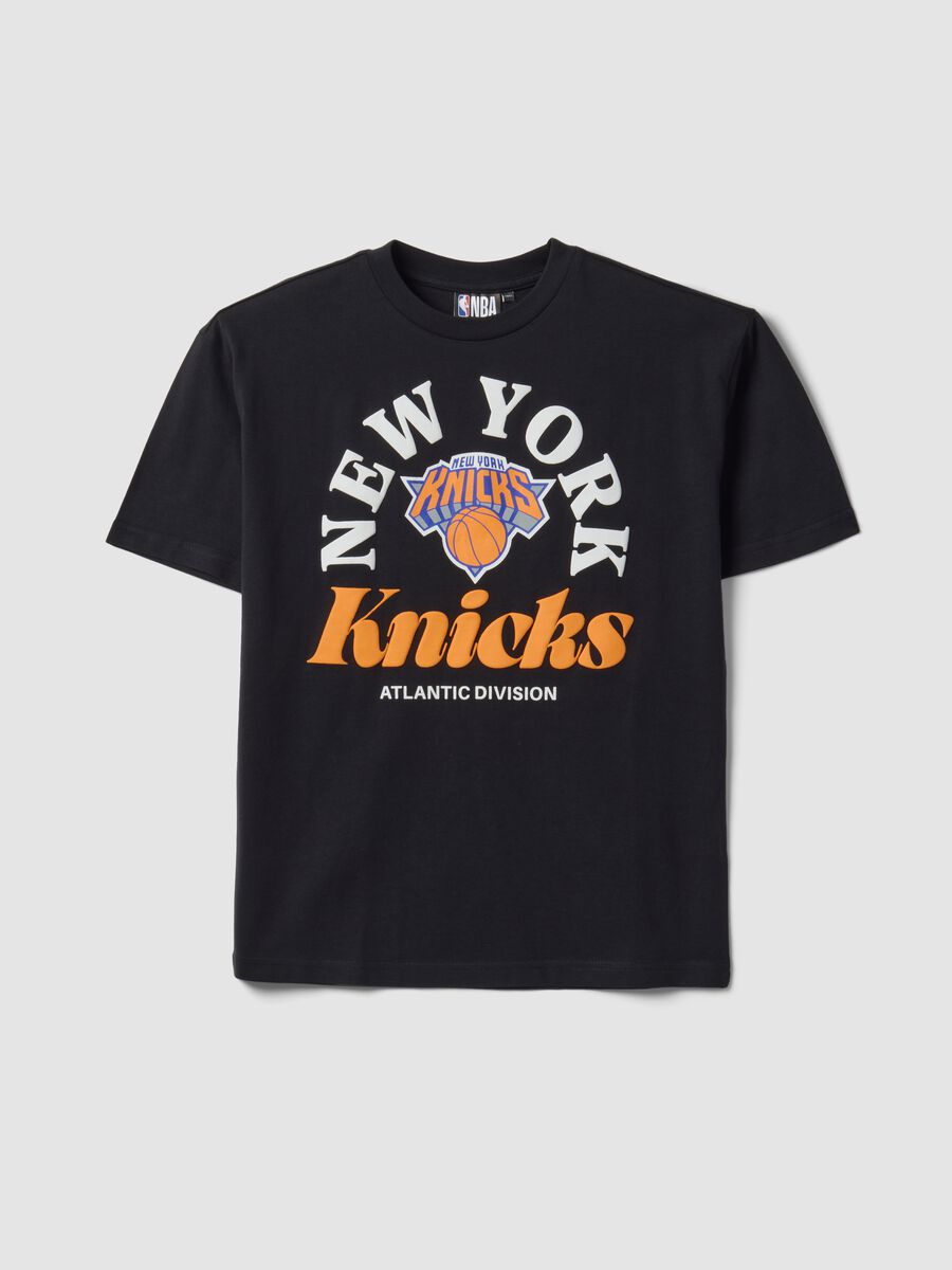 T-shirt nera in puro cotone con stampa New York Knicks per ragazzo_3