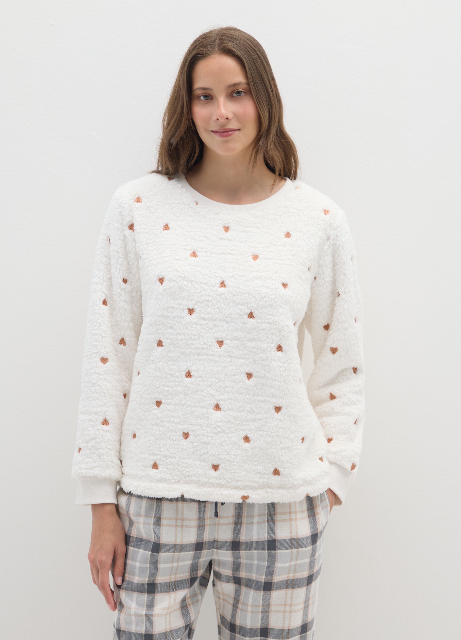 White regular fit pyjama top with print