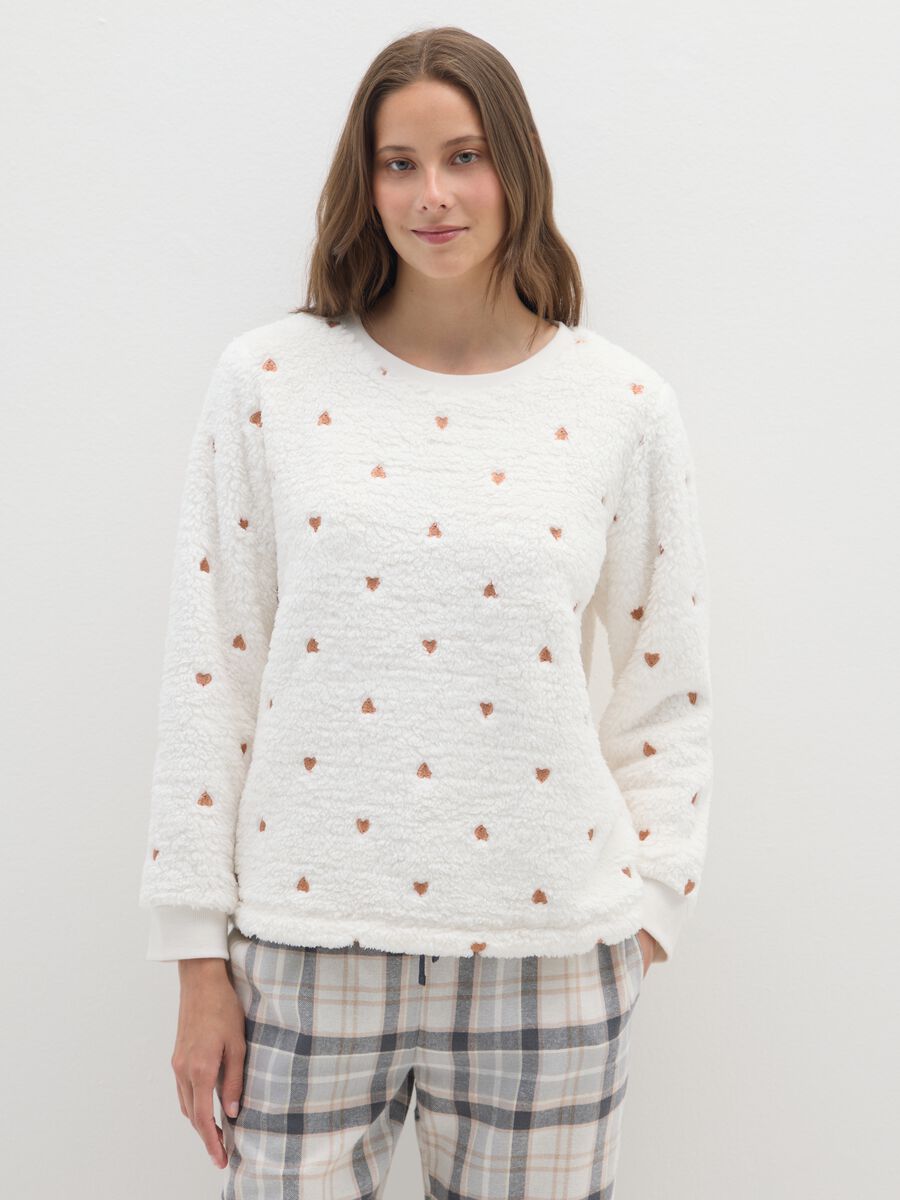 White regular fit pyjama top with print_1