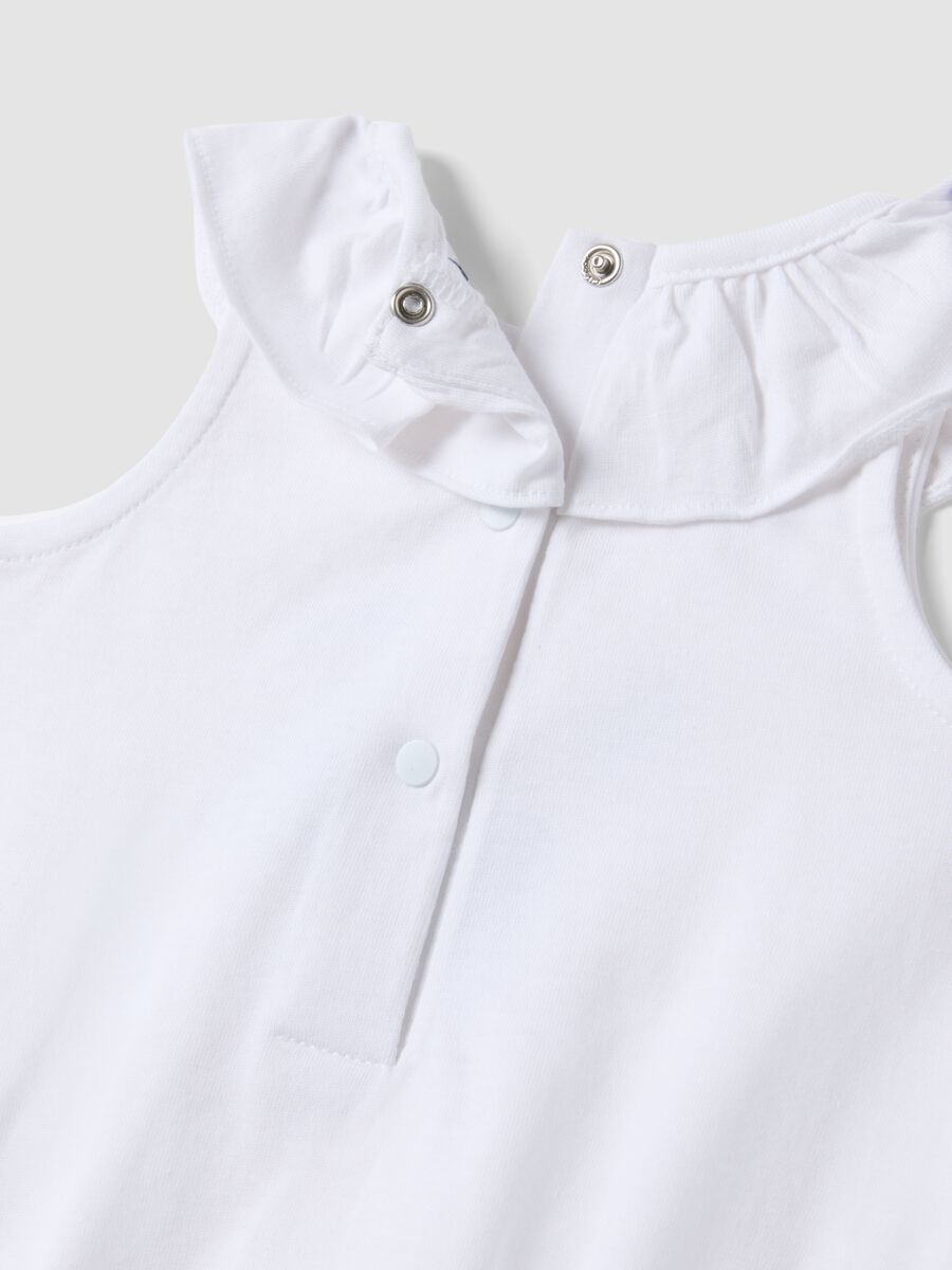 Pagliaccetto senza maniche in puro cotone bianco da neonata on pesci_3