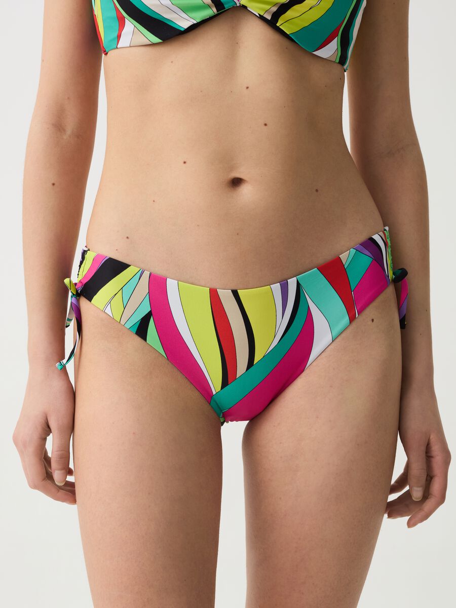 Bikini briefs with multicoloured patterned drawstring_1
