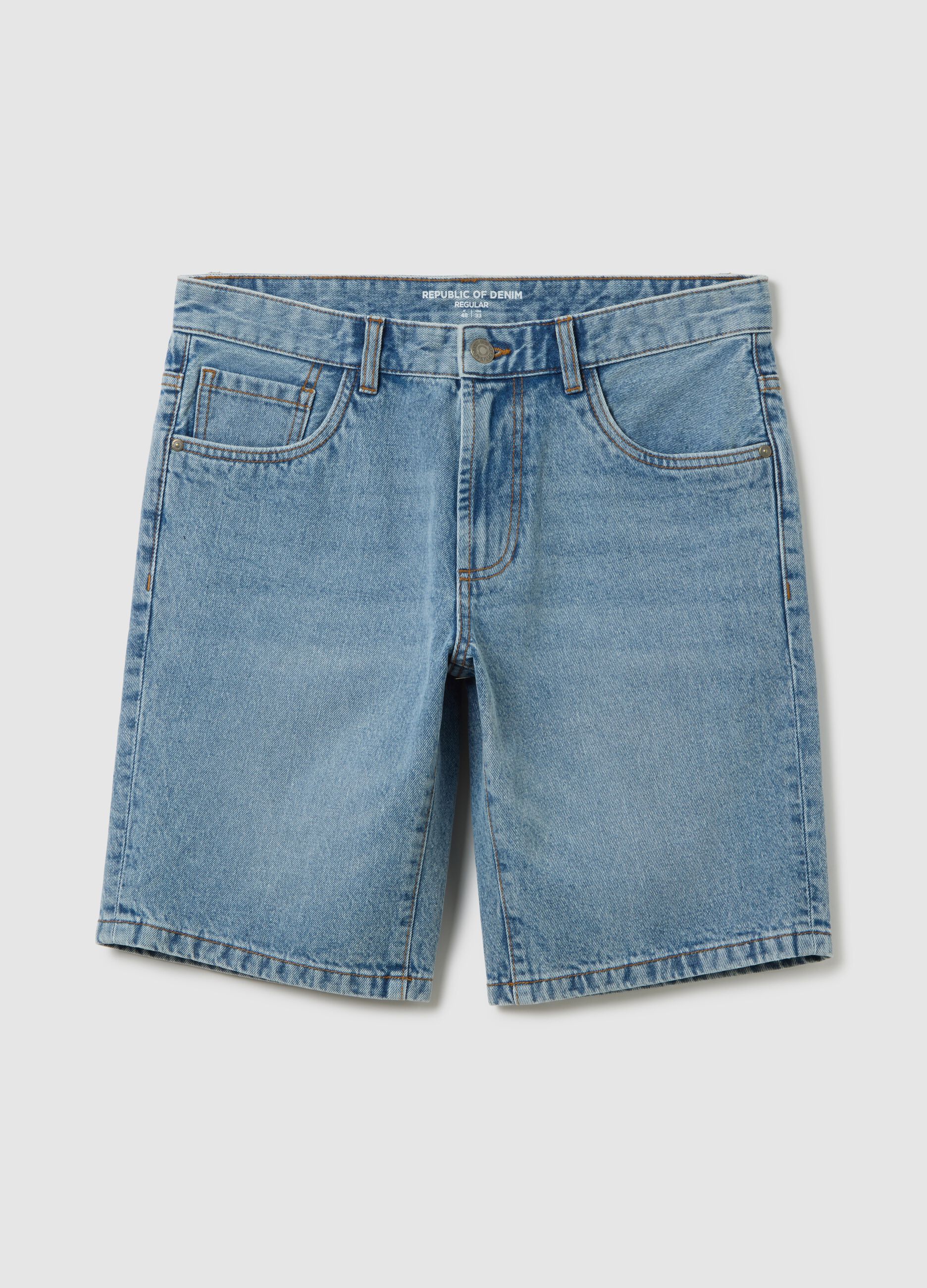 Men's Grey Denim Pure Cotton Slim Fit Shorts
