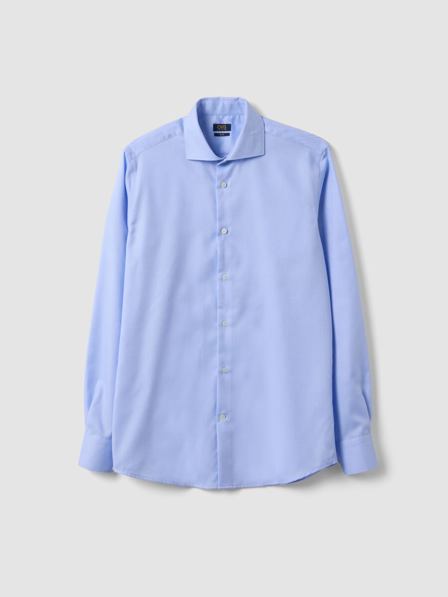 Camicia azzurra slim fit in puro cotone con colletto francese no iron_4