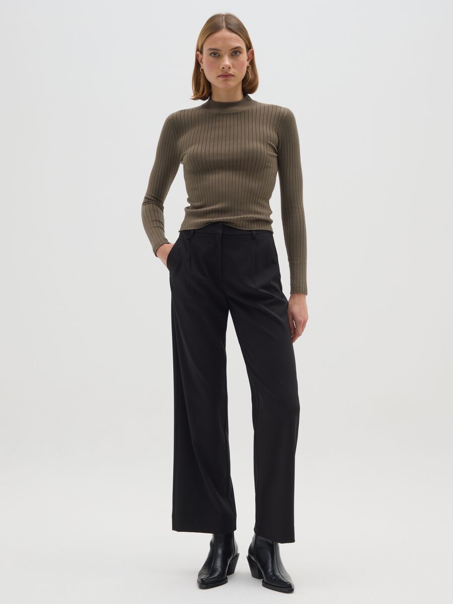 Brown high-neck sweater in viscose and polyamide blend_3