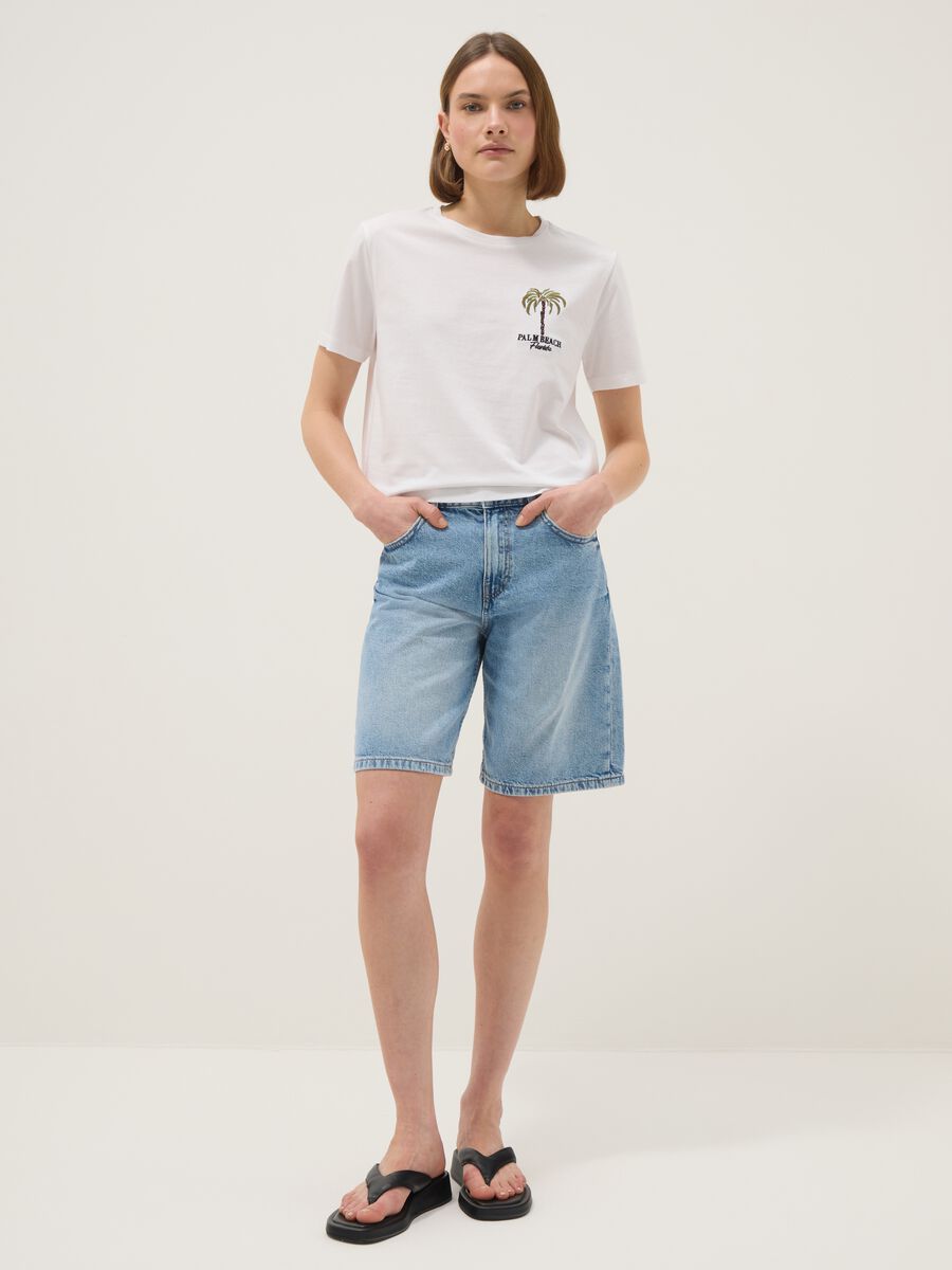 White pure cotton regular fit t-shirt with palm embroidery_1