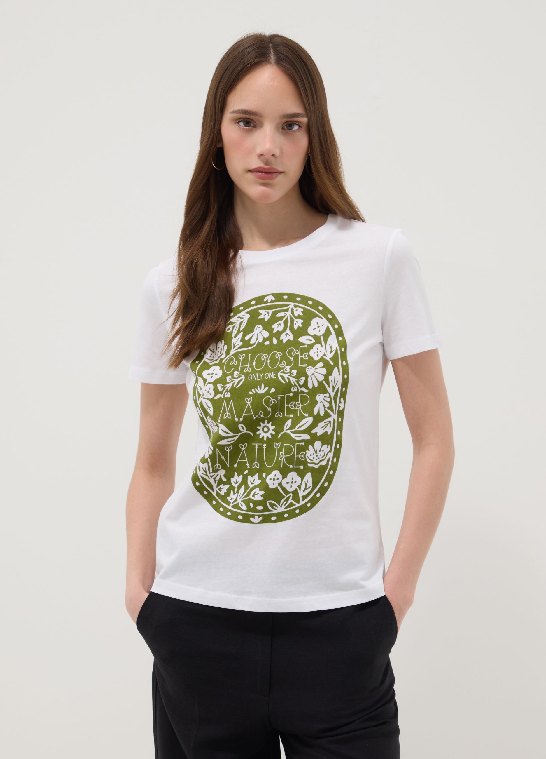 Regular fit white pure cotton T-shirt with print