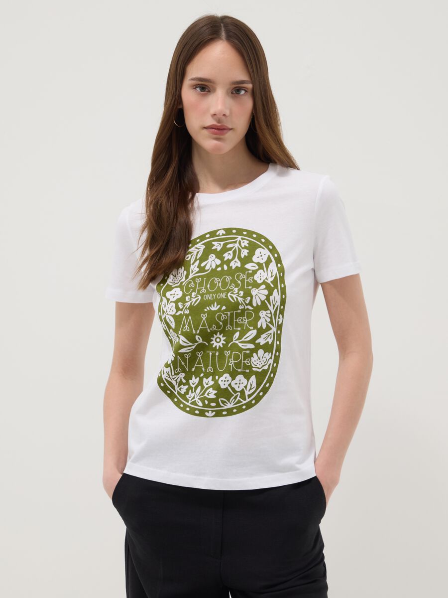 T-shirt in puro cotone bianca regular fit con stampa_0