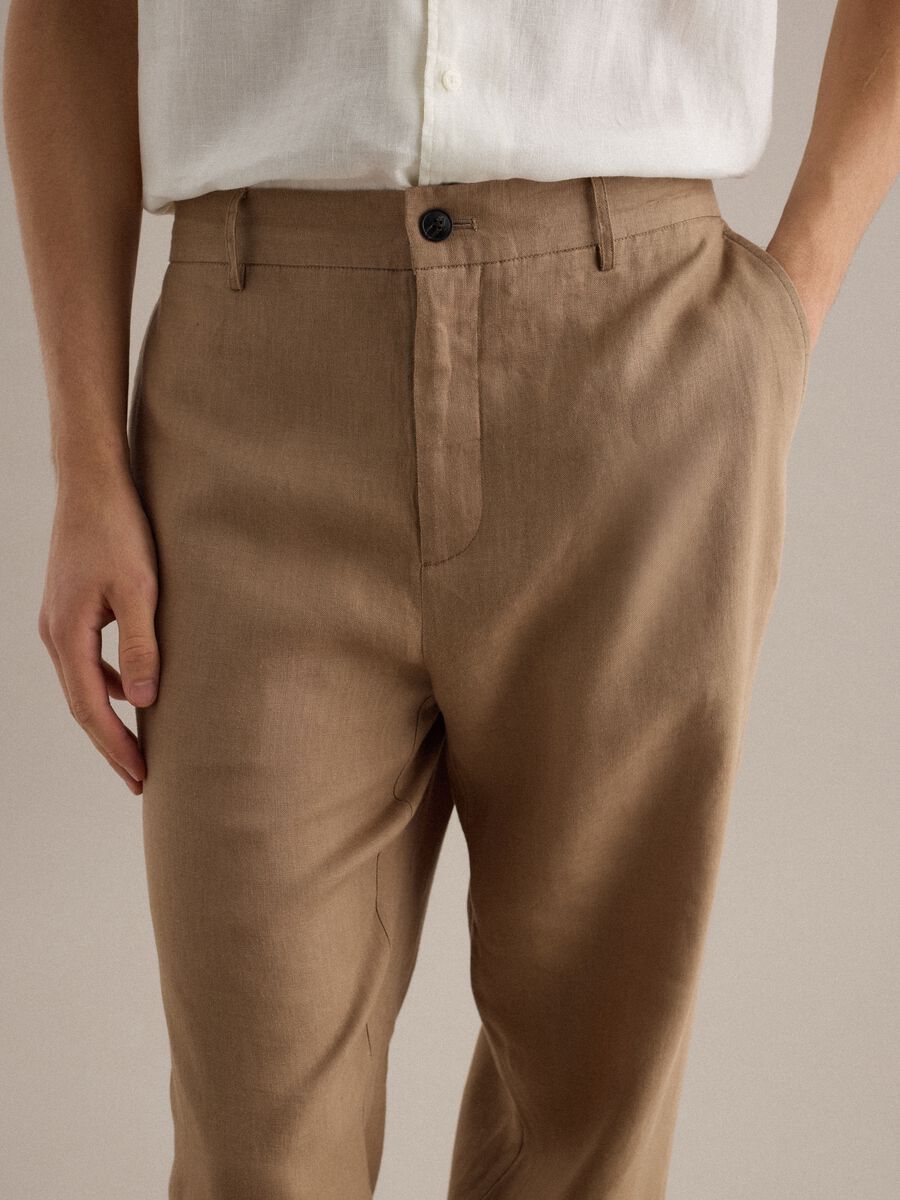 Pantaloni in puro lino marroni regular fit_3