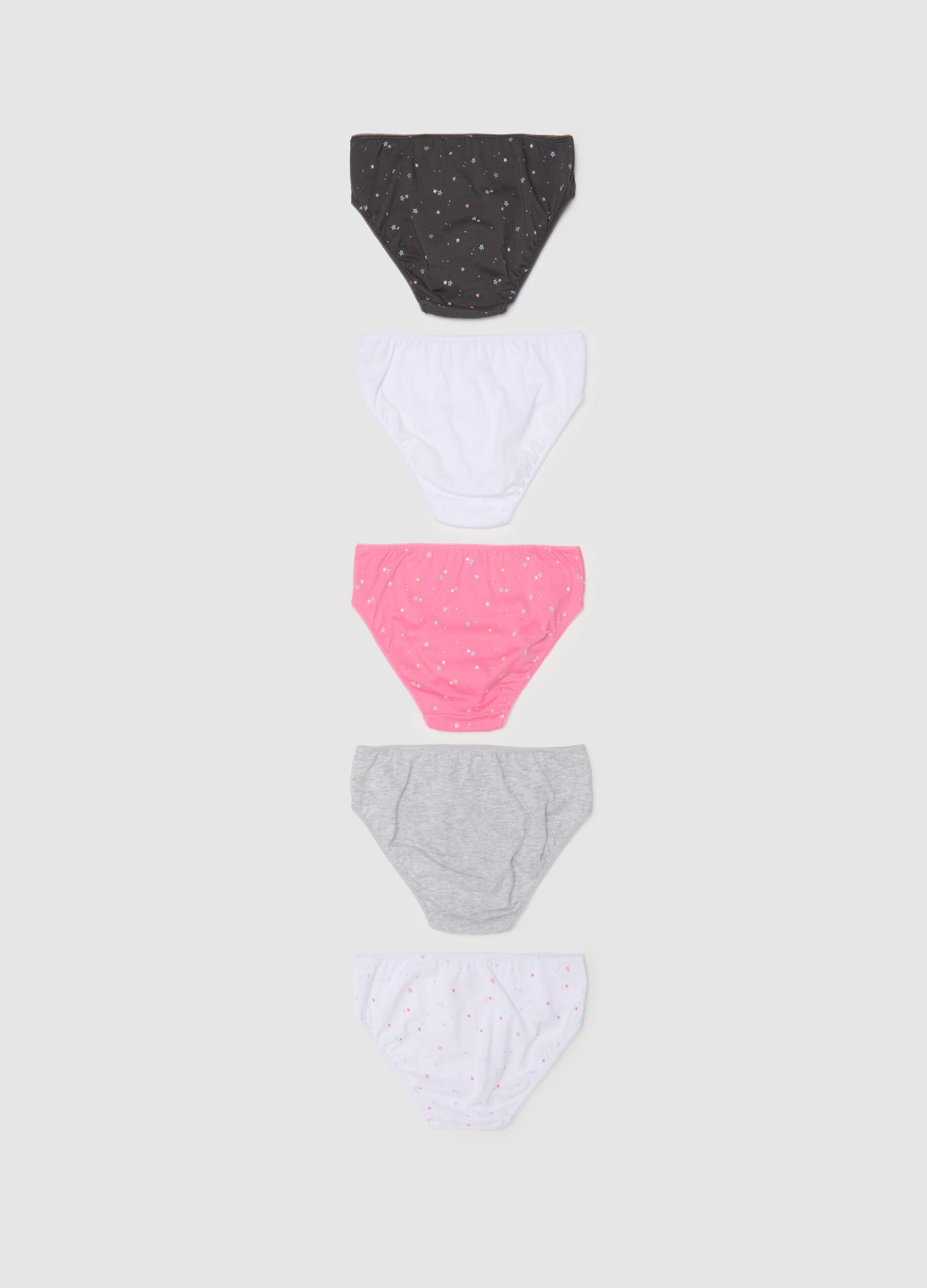 Cinque slip in cotone con stampa stelle 