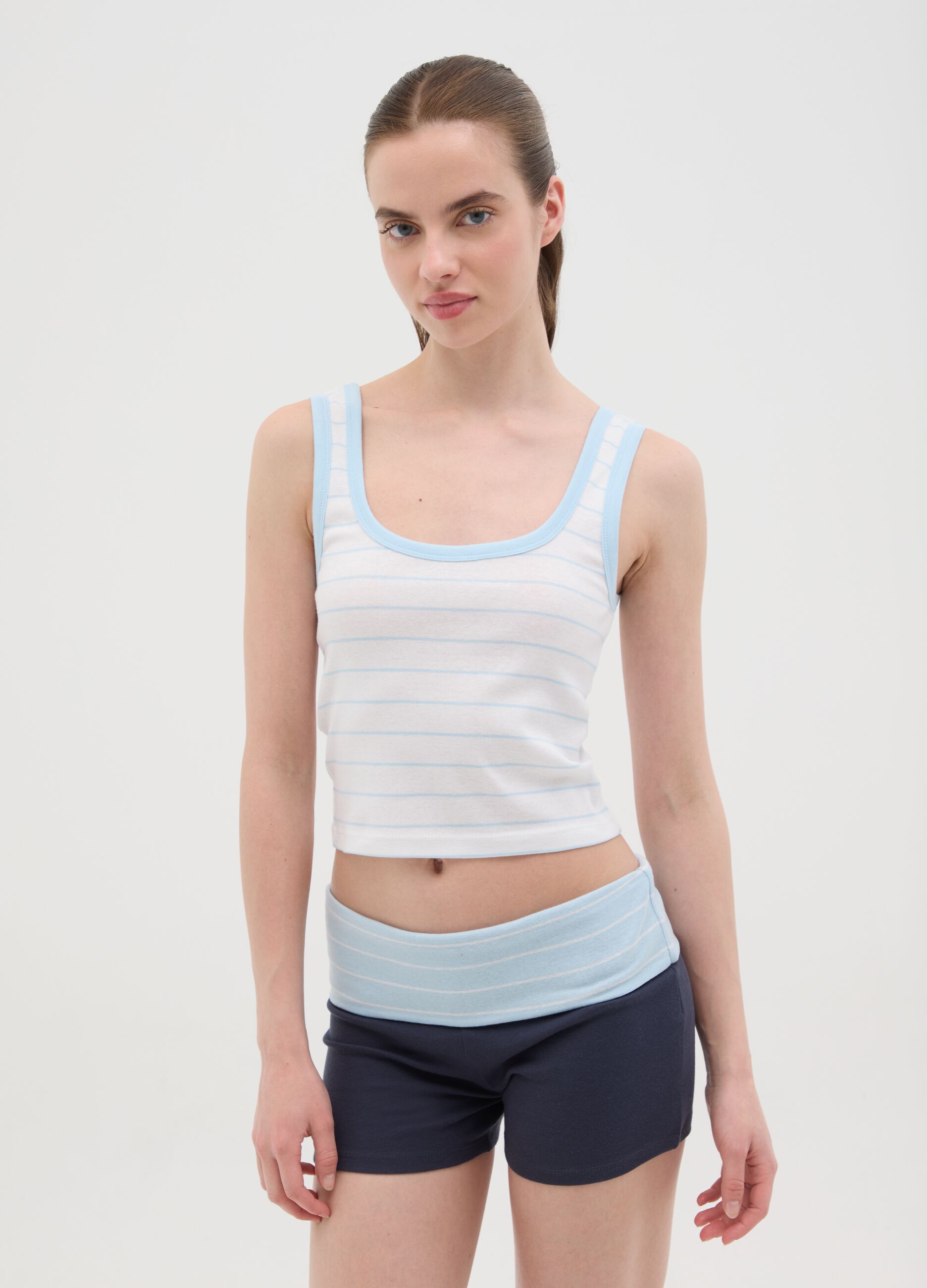Women's pure cotton multicolour regular fit vest with white and blue stripes