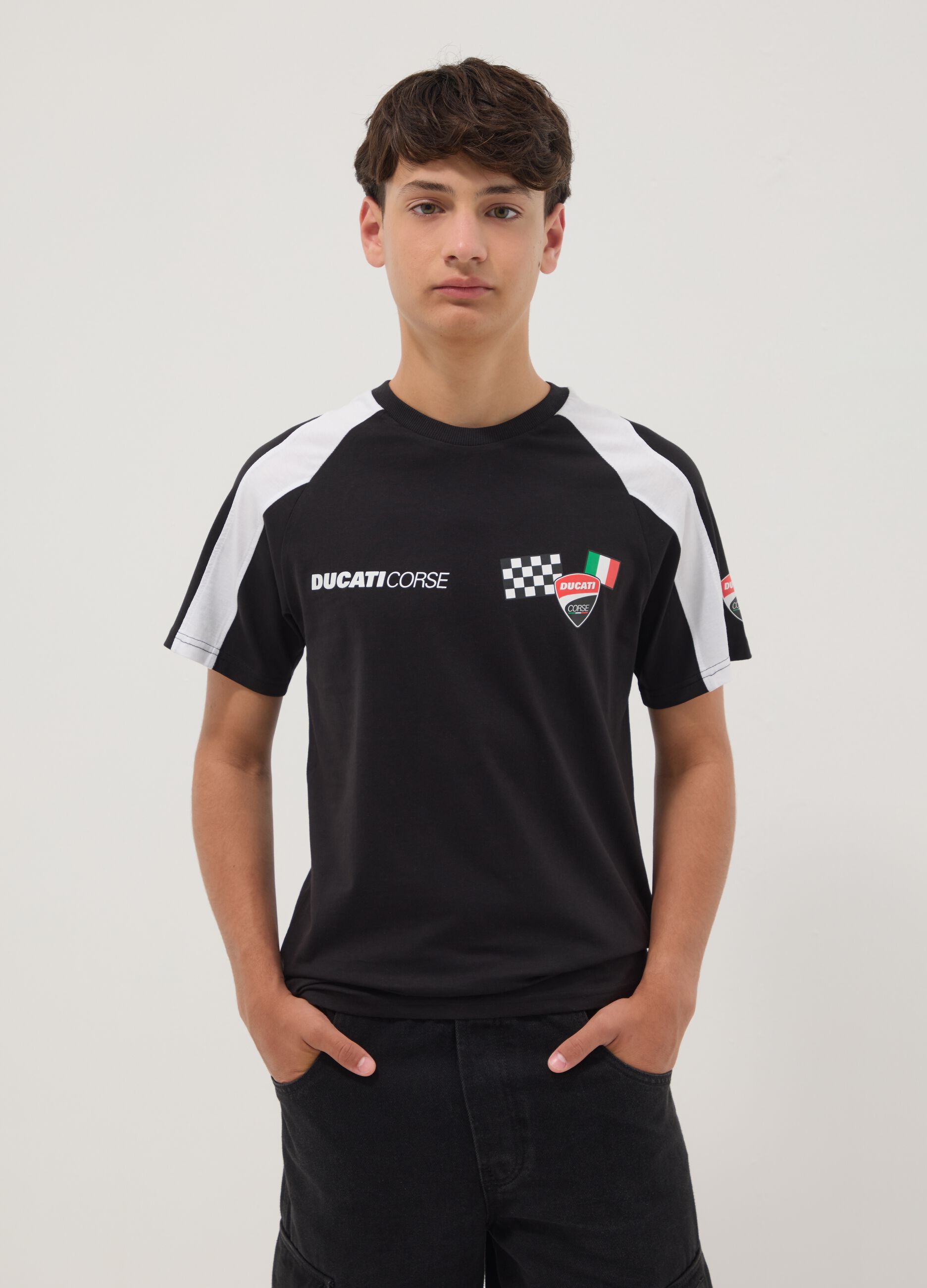 Black short-sleeve cotton-blend T-shirt for boys, relaxed fit