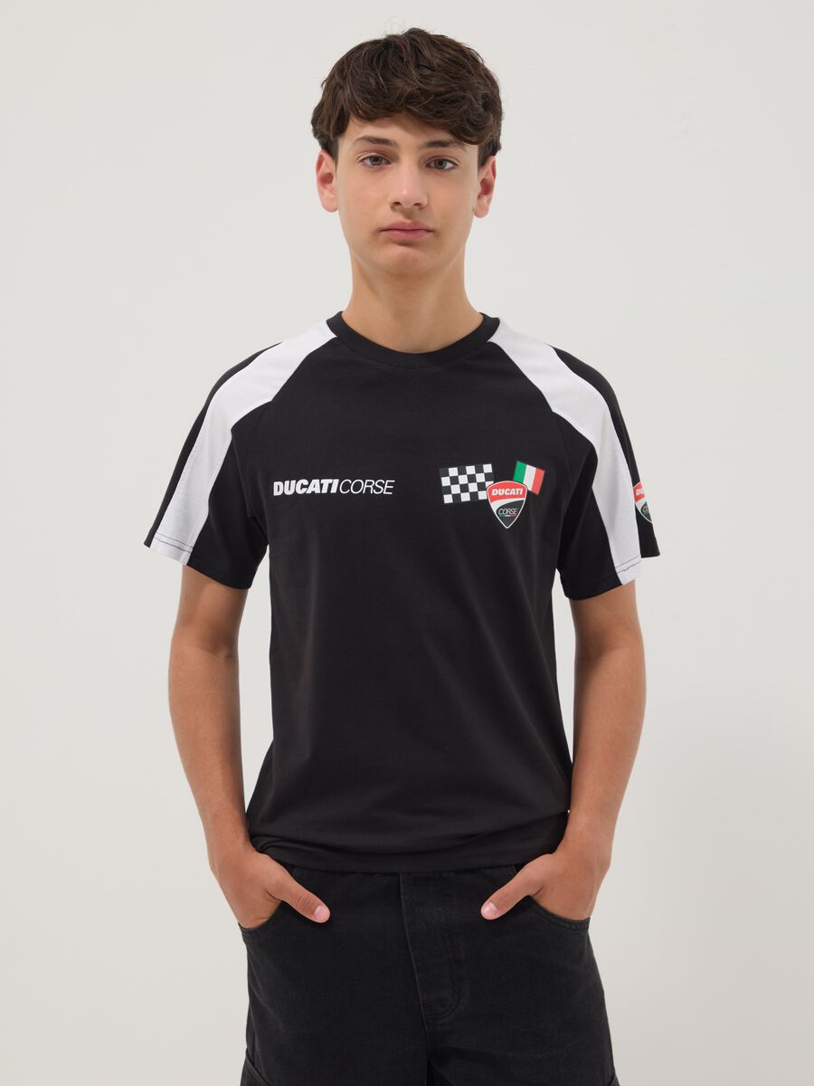 Black short-sleeve cotton-blend T-shirt for boys, relaxed fit_0