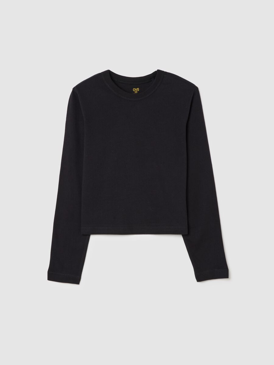 T-shirt da ragazze in puro cotone nero regular fit_0