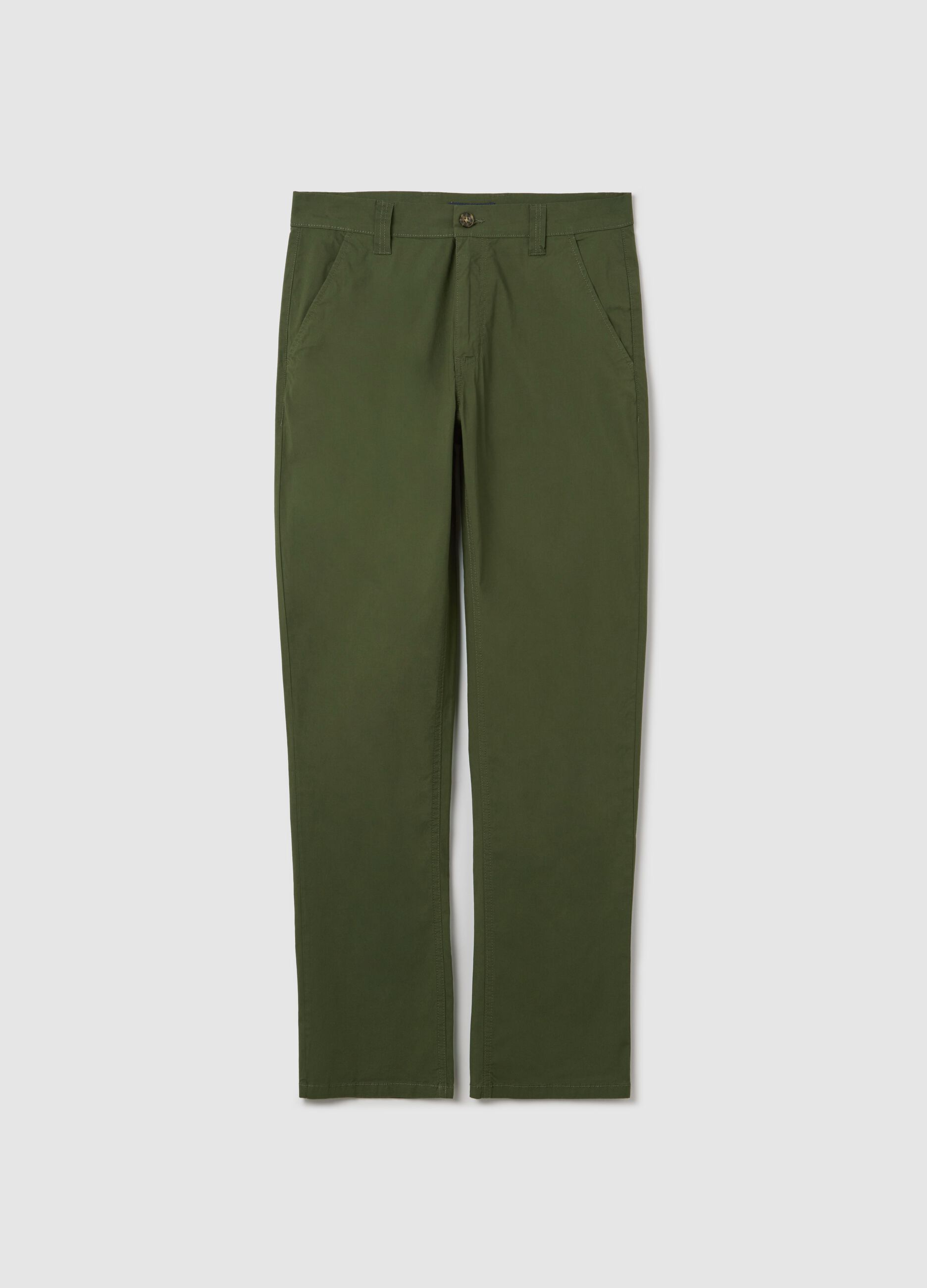 Green chino trousers in stretch cotton with pockets