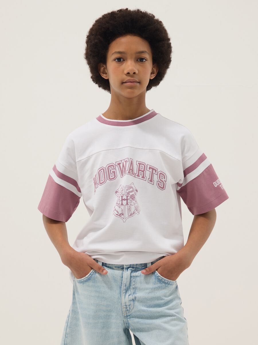 White pure cotton T-shirt with print and short sleeves_0