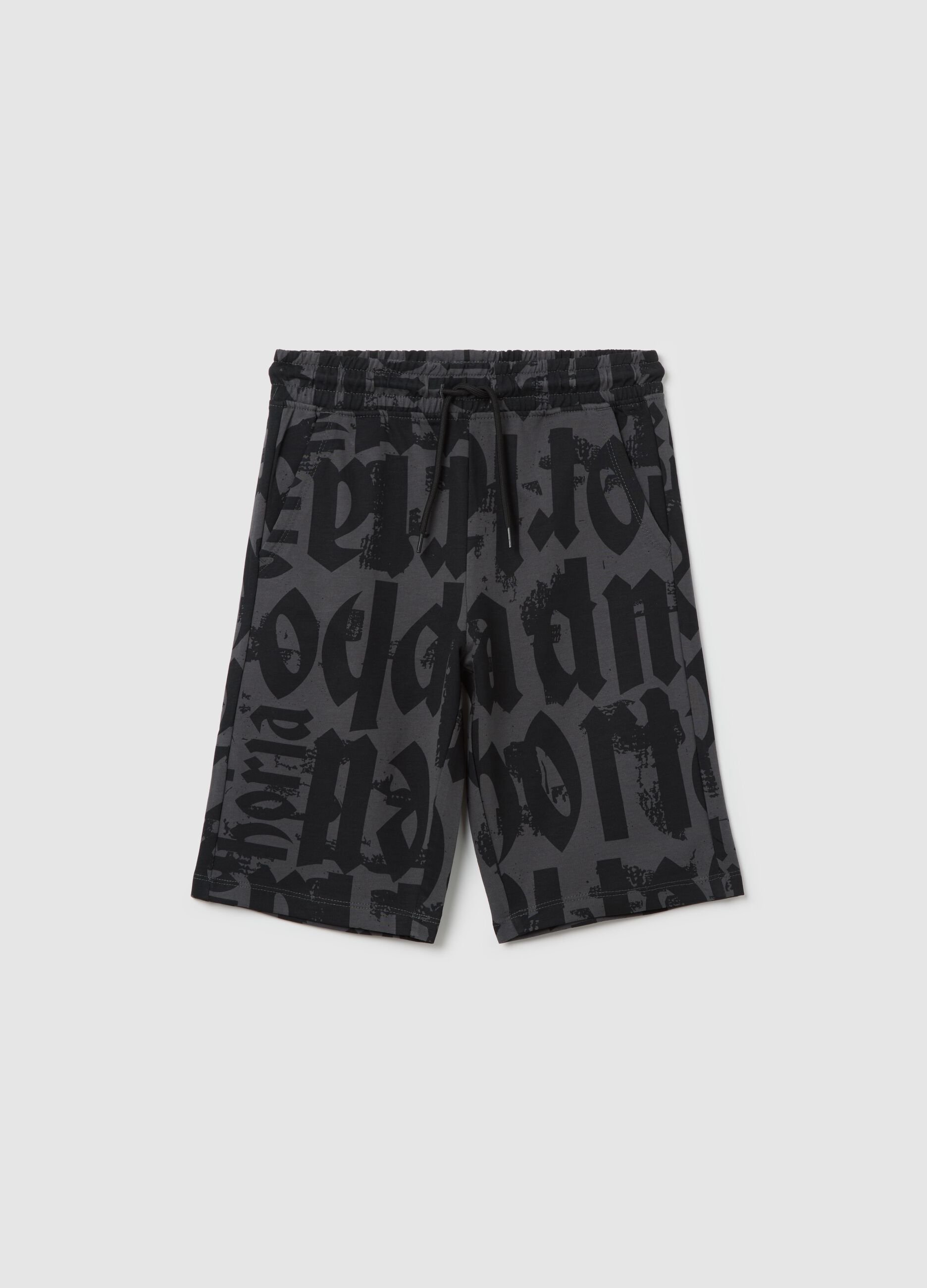Grey French terry shorts with print