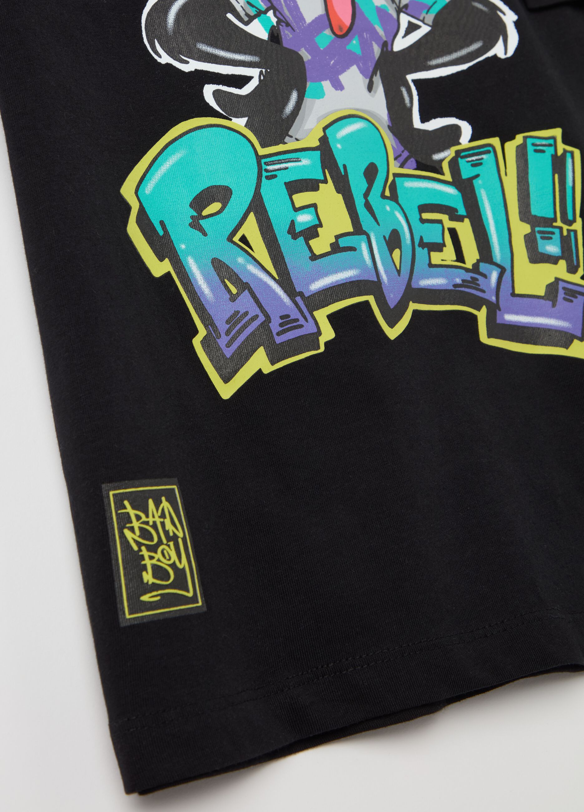 Cotton T-shirt with Daffy Duck "REBEL" print