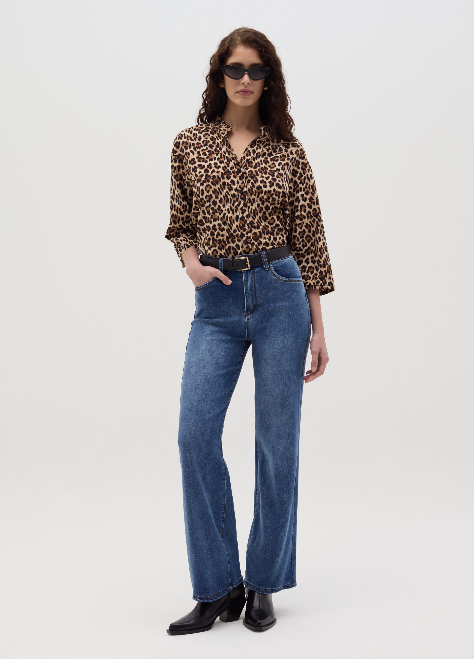 Animal print blouse with kimono sleeves