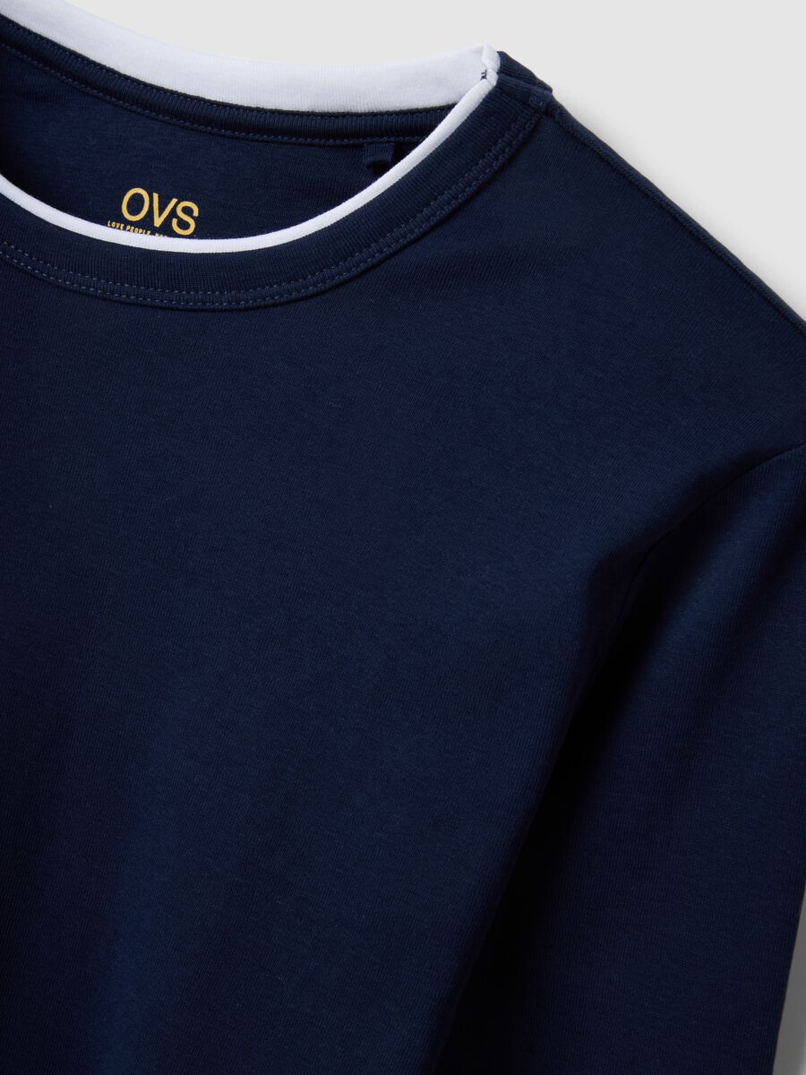Maglia a maniche lunghe in puro cotone blu regular fit_1
