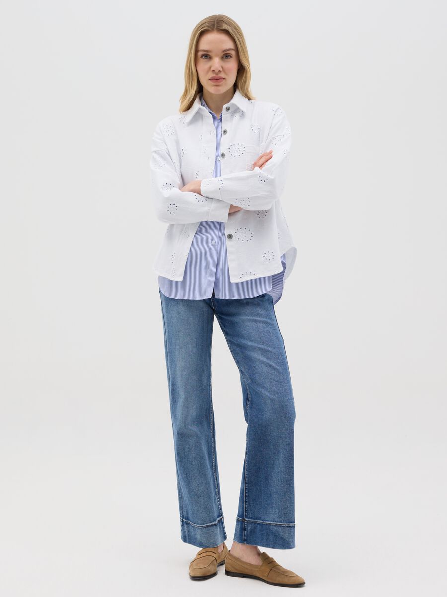 White Cotton Embroidered Shirt_1
