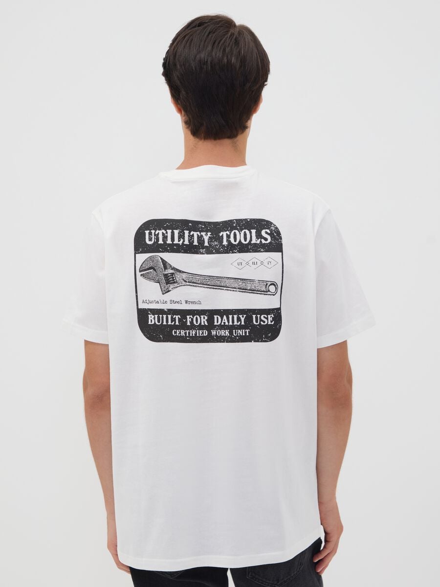 White pure cotton jersey T-shirt with graphic print, regular fit_3