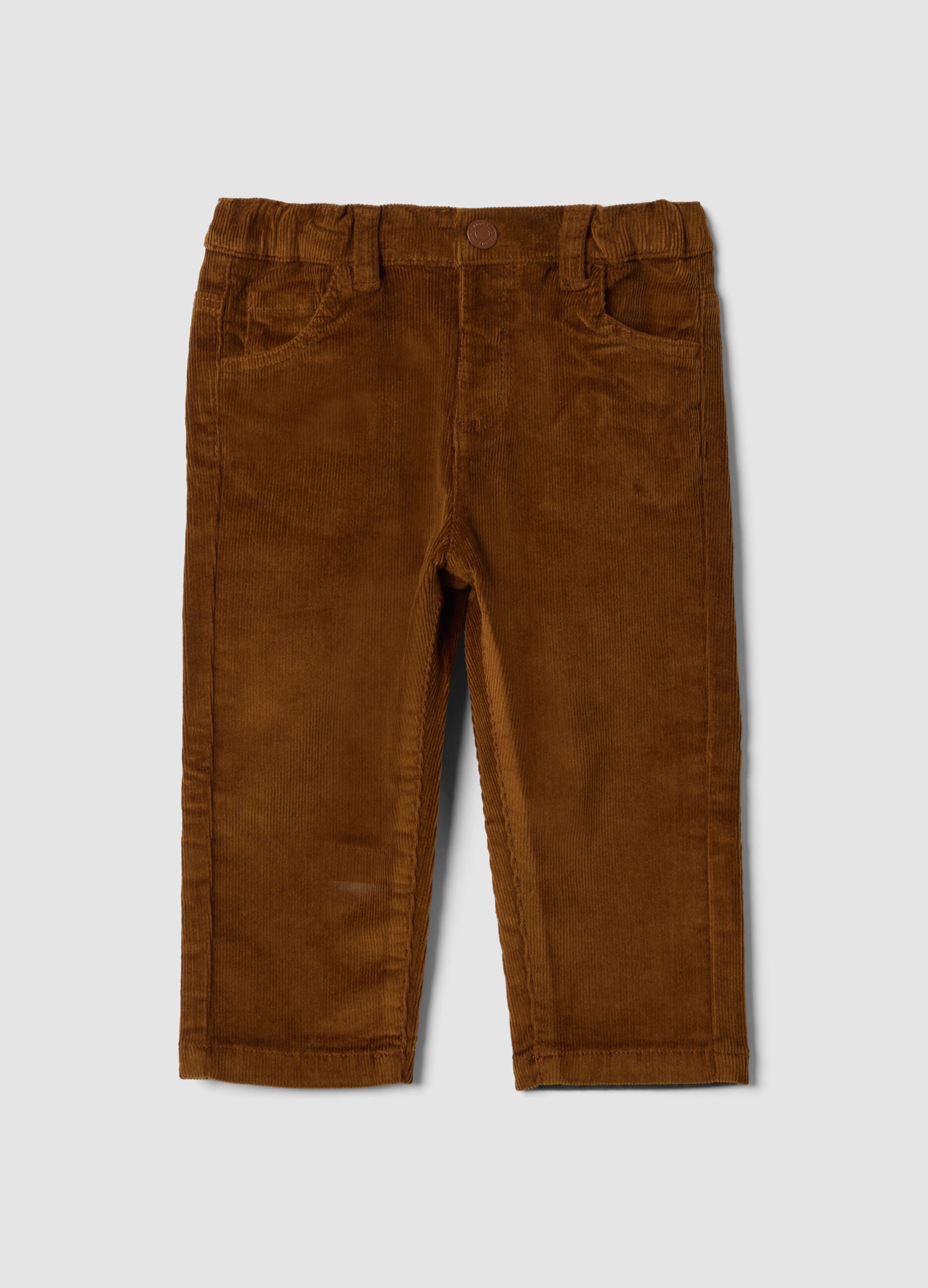 Pantaloni marroni in cotone elasticizzato a coste