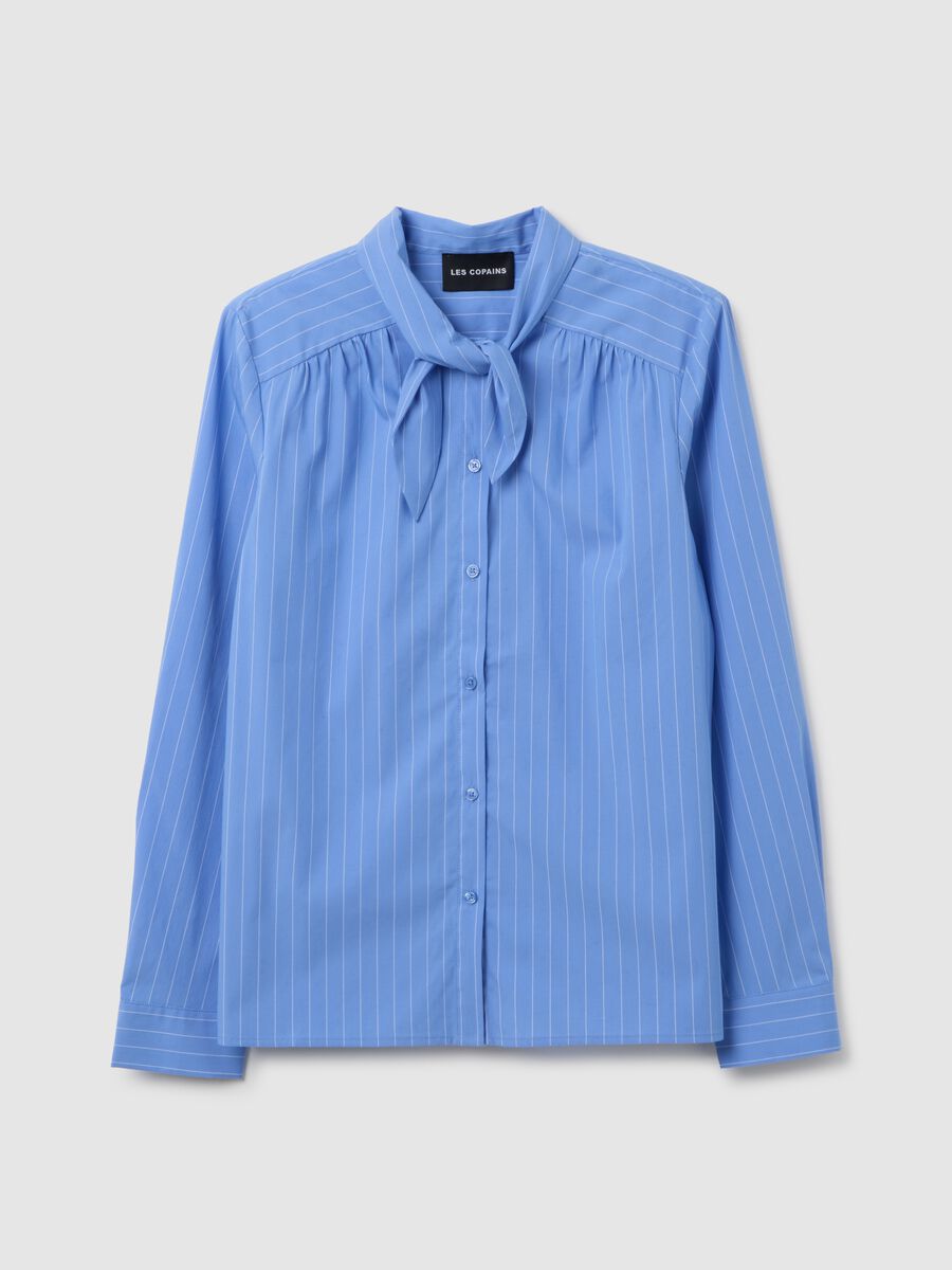 Sky blue cotton blend striped oversized shirt_0