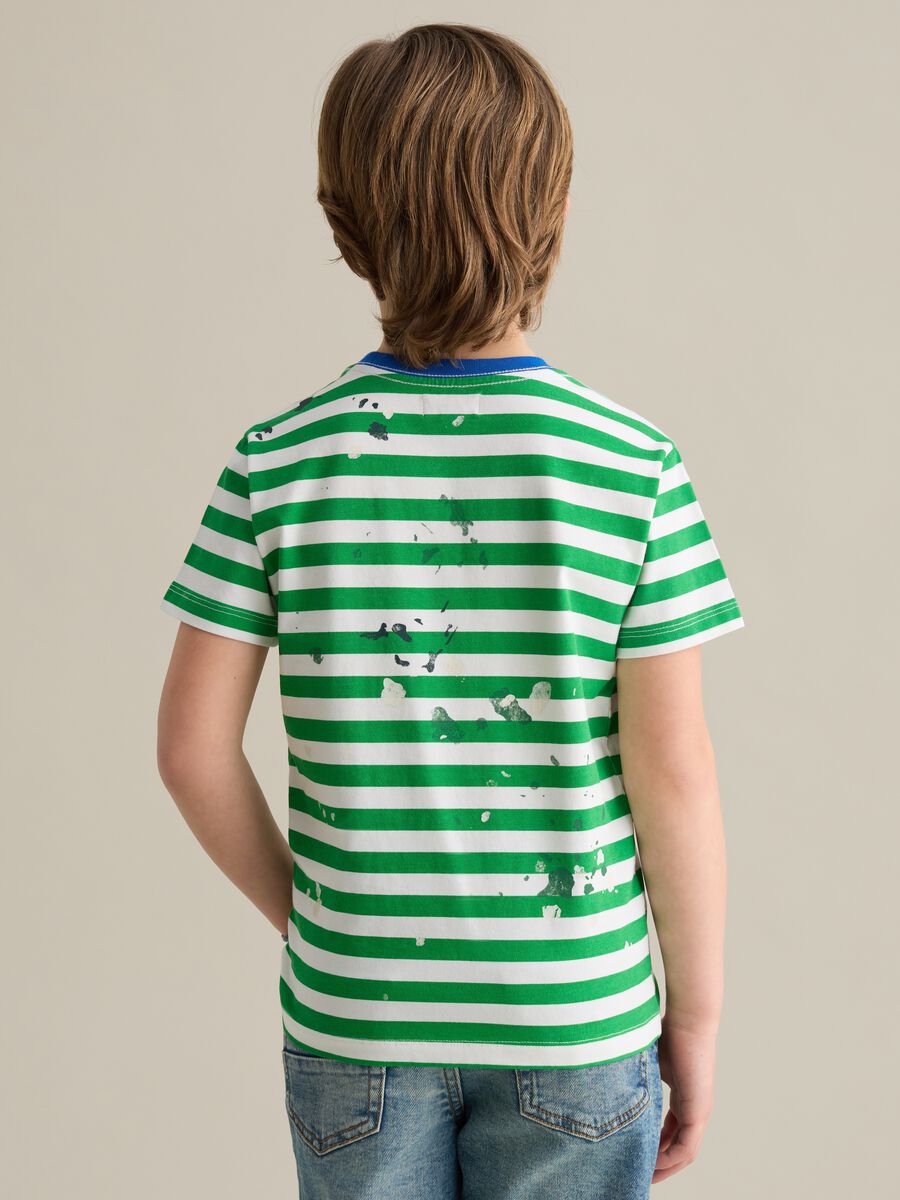 Striped cotton T-shirt with paint stains print_2