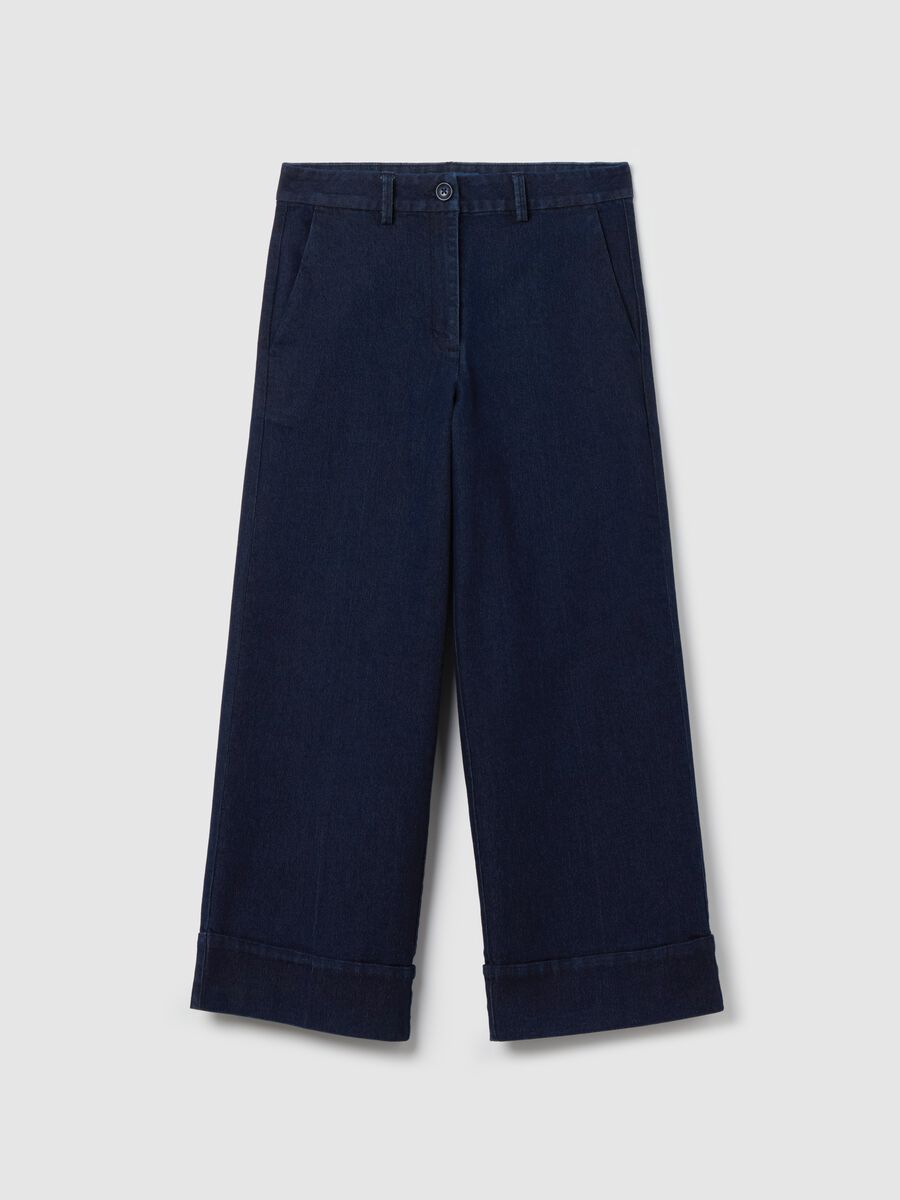 Fluid culotte trousers in denim with turn ups_4
