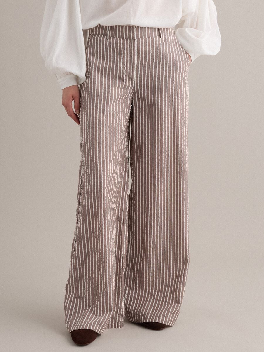 Pantaloni chino in puro cotone a righe multicolor wide leg_1