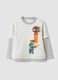 White oversized pure cotton T-shirt with print for baby boy_0