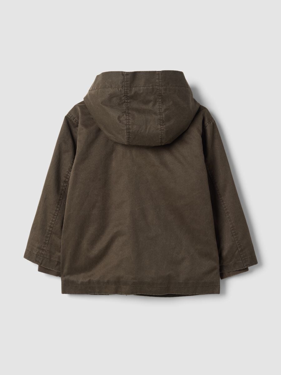 Giacca idrorepellente verde imbottita in misto cotone con cappuccio_2