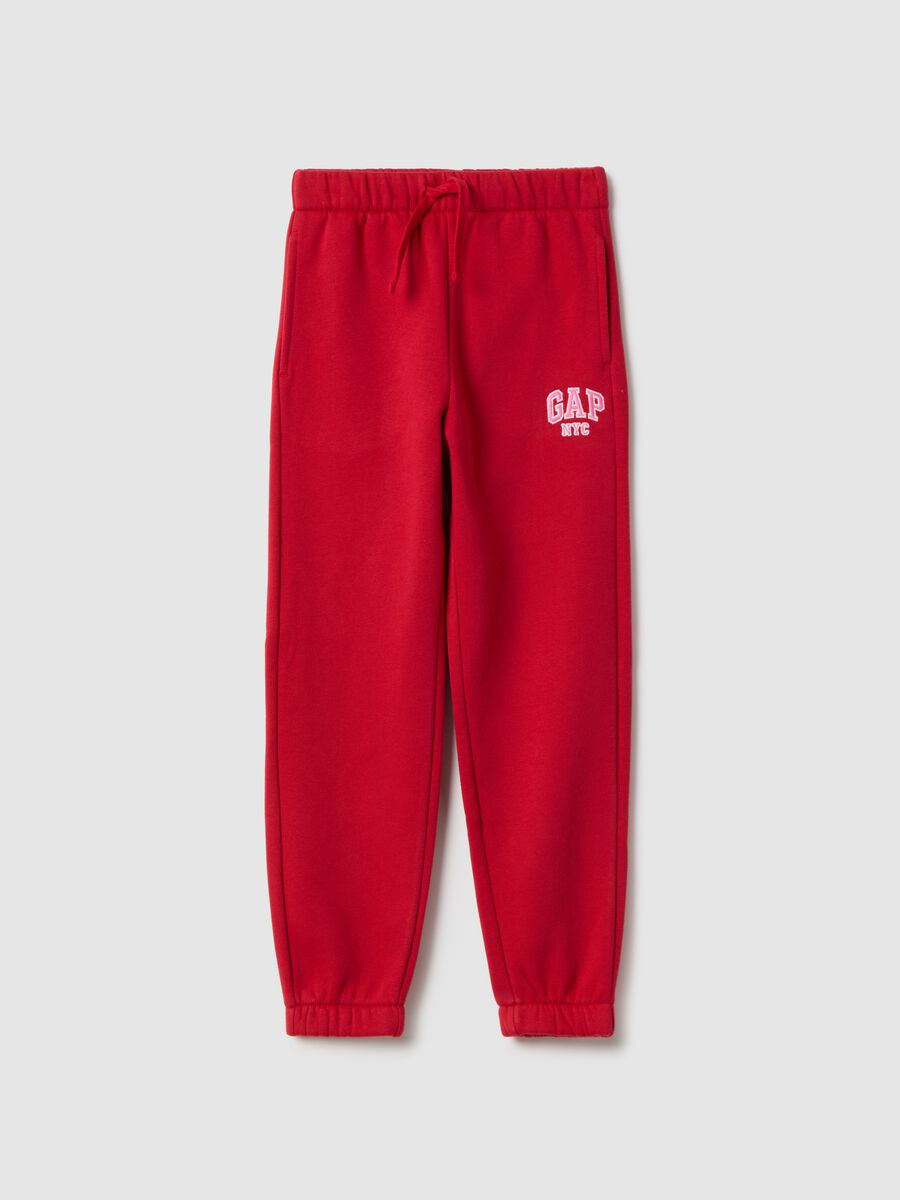 Girls' red cotton blend joggers with regular fit and logo_0