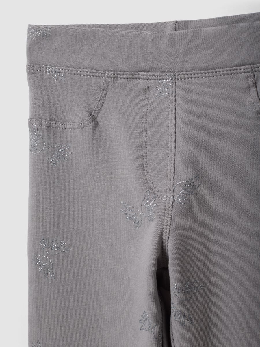 Grey flared treggings in stretch organic cotton with glitter wings_2