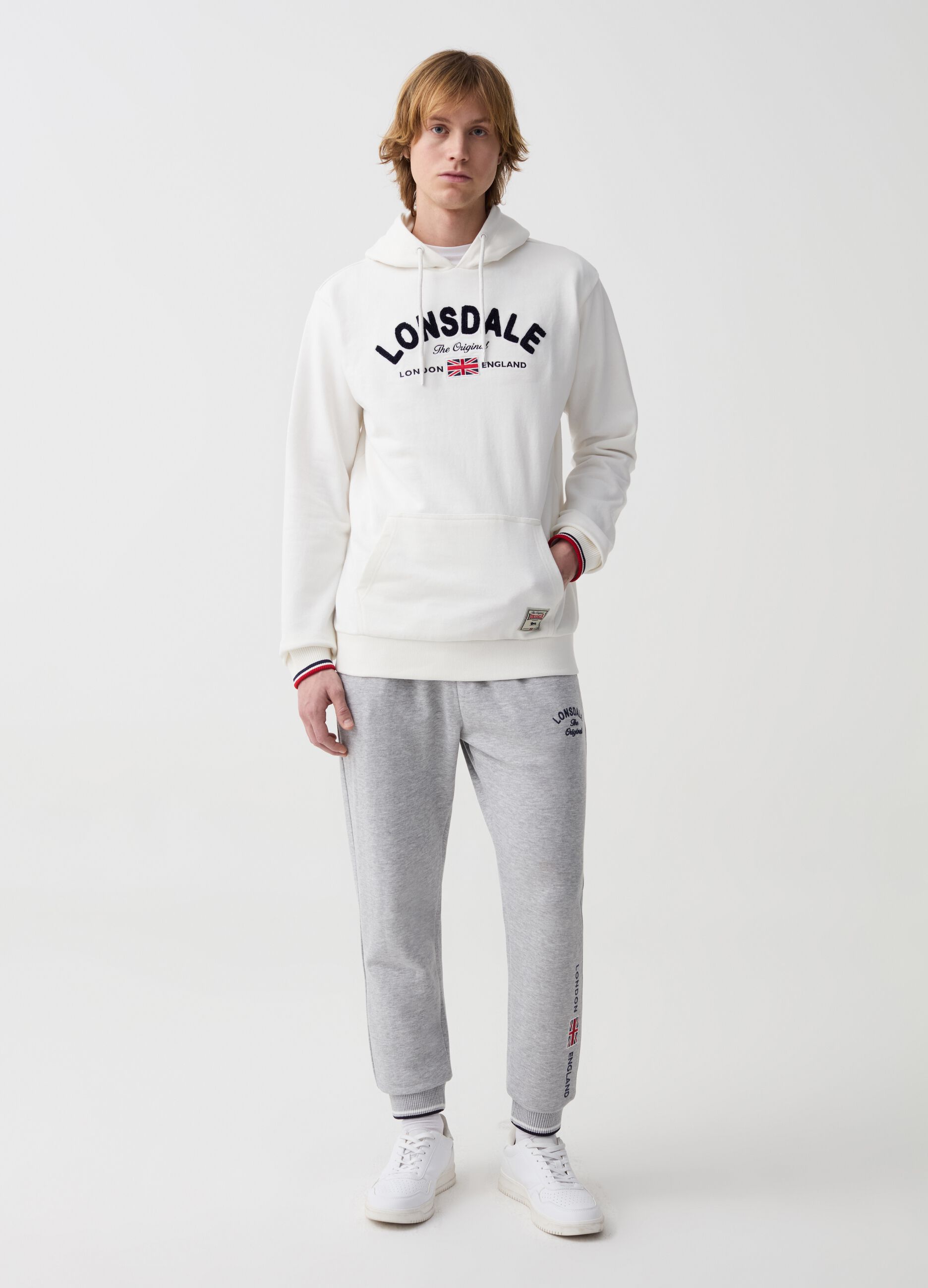 Fleece joggers with drawstring and embroidered logo