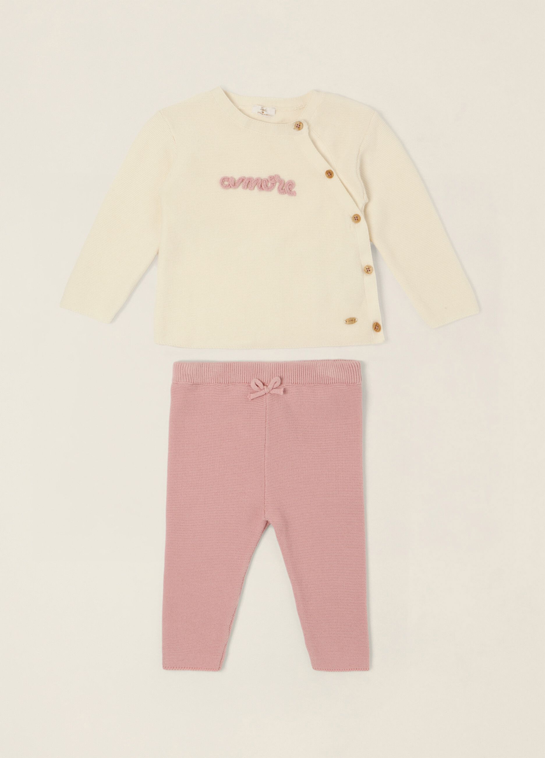 White and pink pure cotton baby girl set