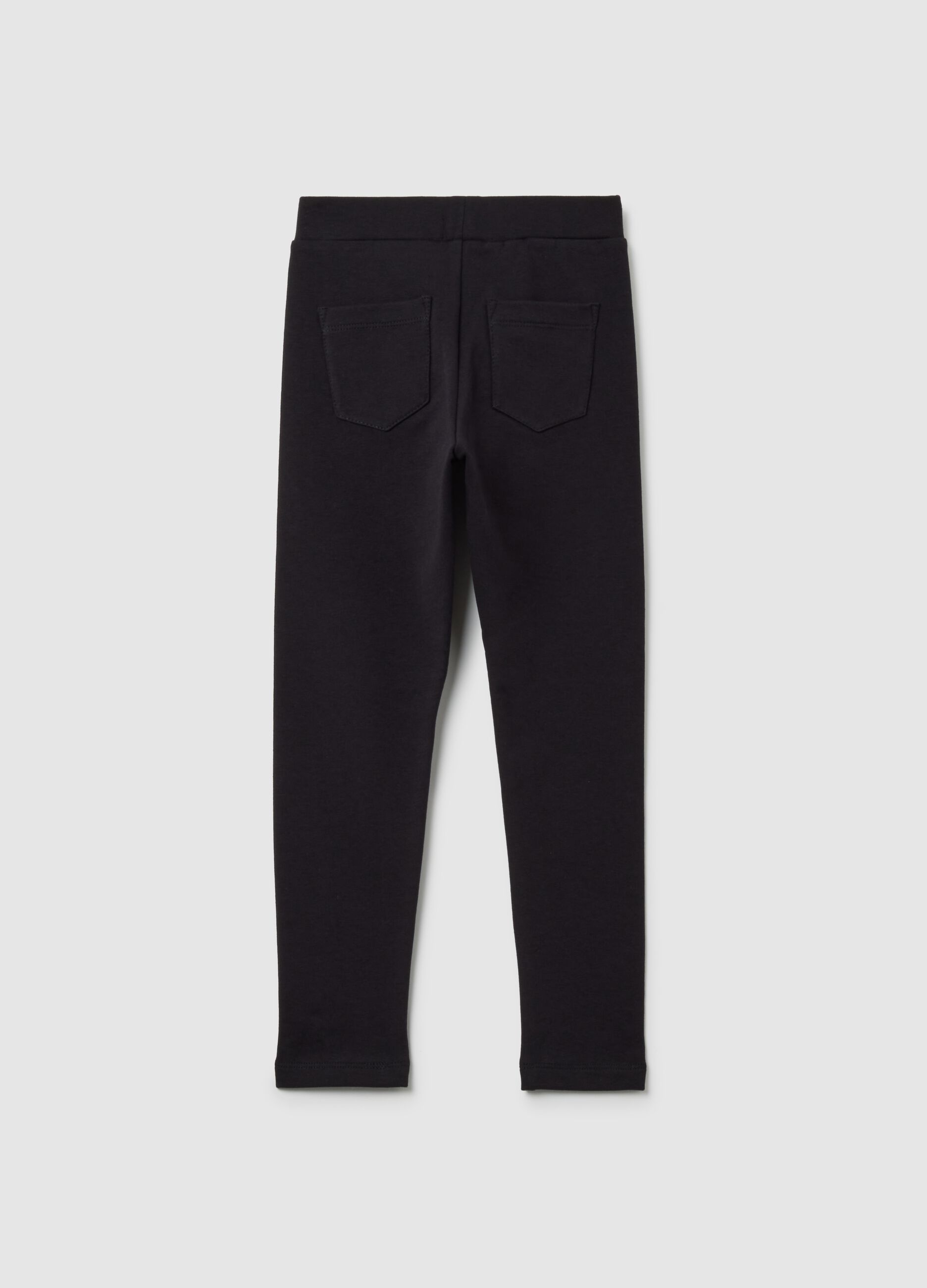 Leggings da bambina in cotone nero elasticizzato