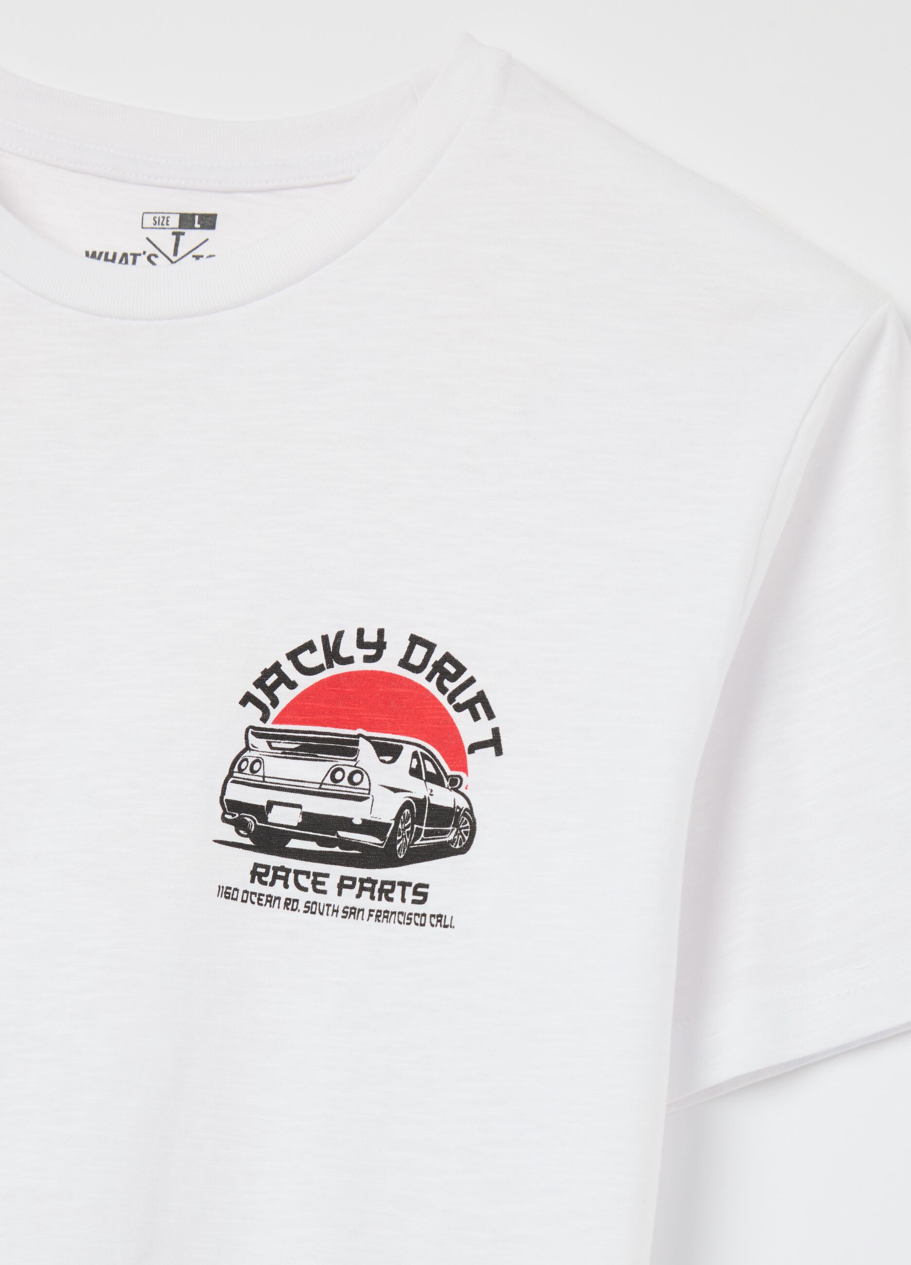 Cotton T-shirt with "Jacky Drift" racing car print