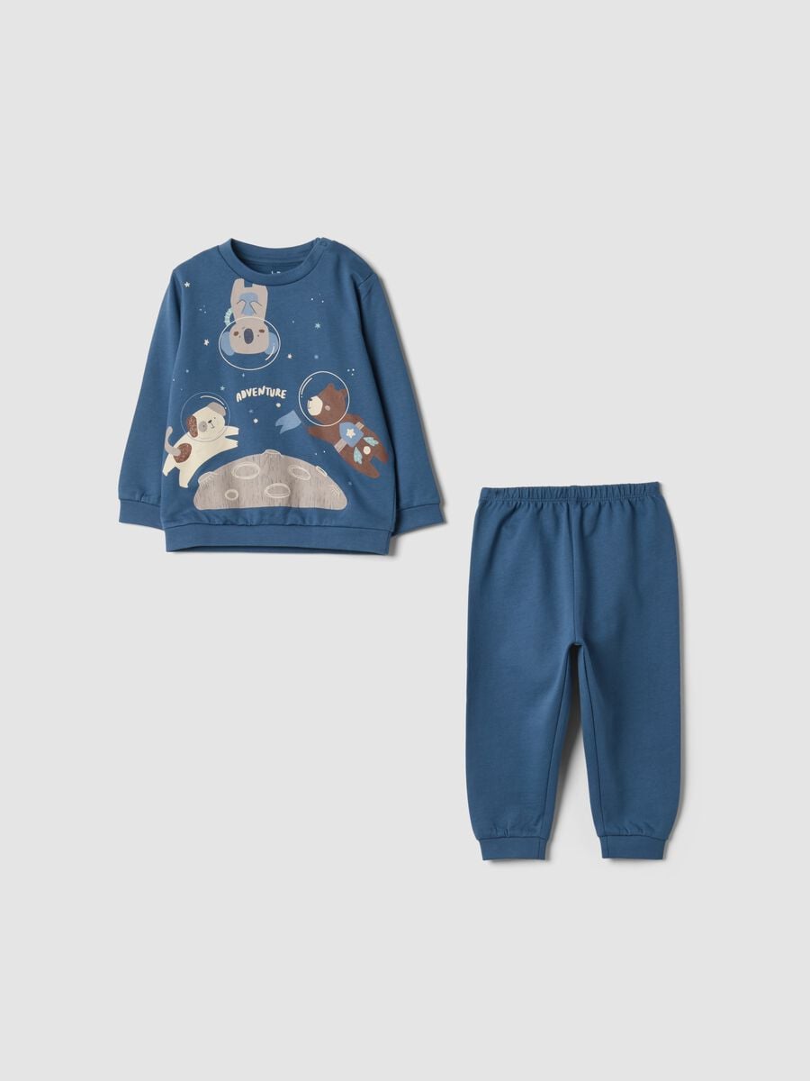 Ocean blue pure organic cotton crew-neck pyjamas_0