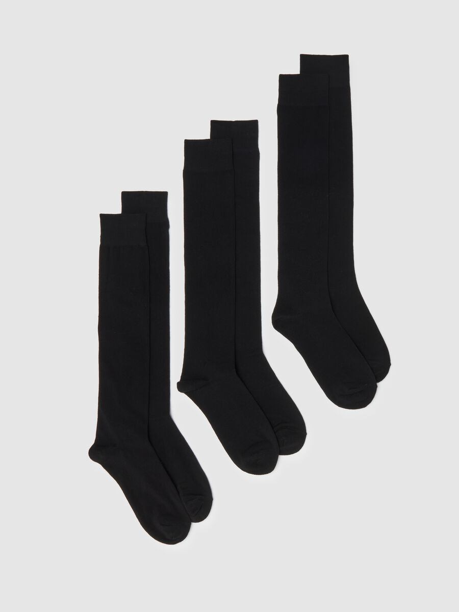 Triple pack of long black cotton blend stretch socks_0