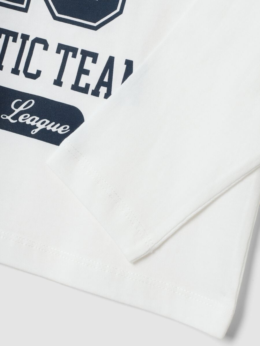 White pure cotton T-shirt with college print, regular fit_3