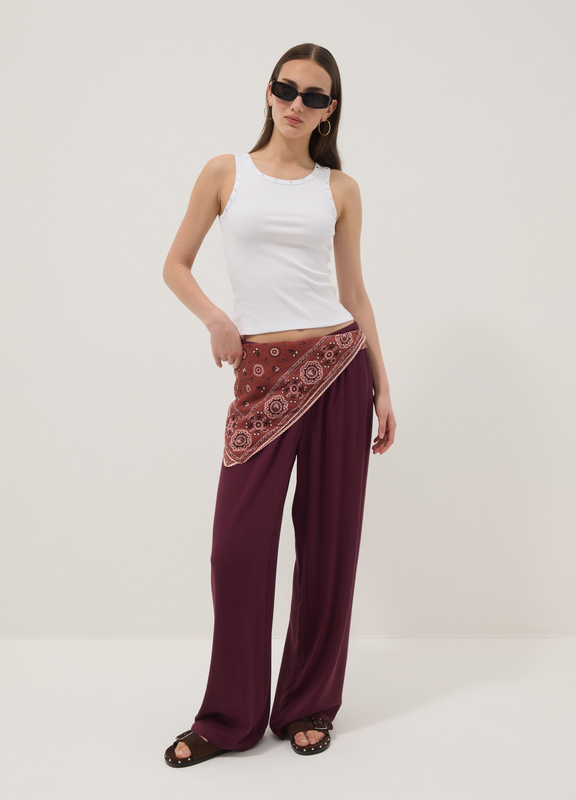 Purple palazzo trousers in pure viscose