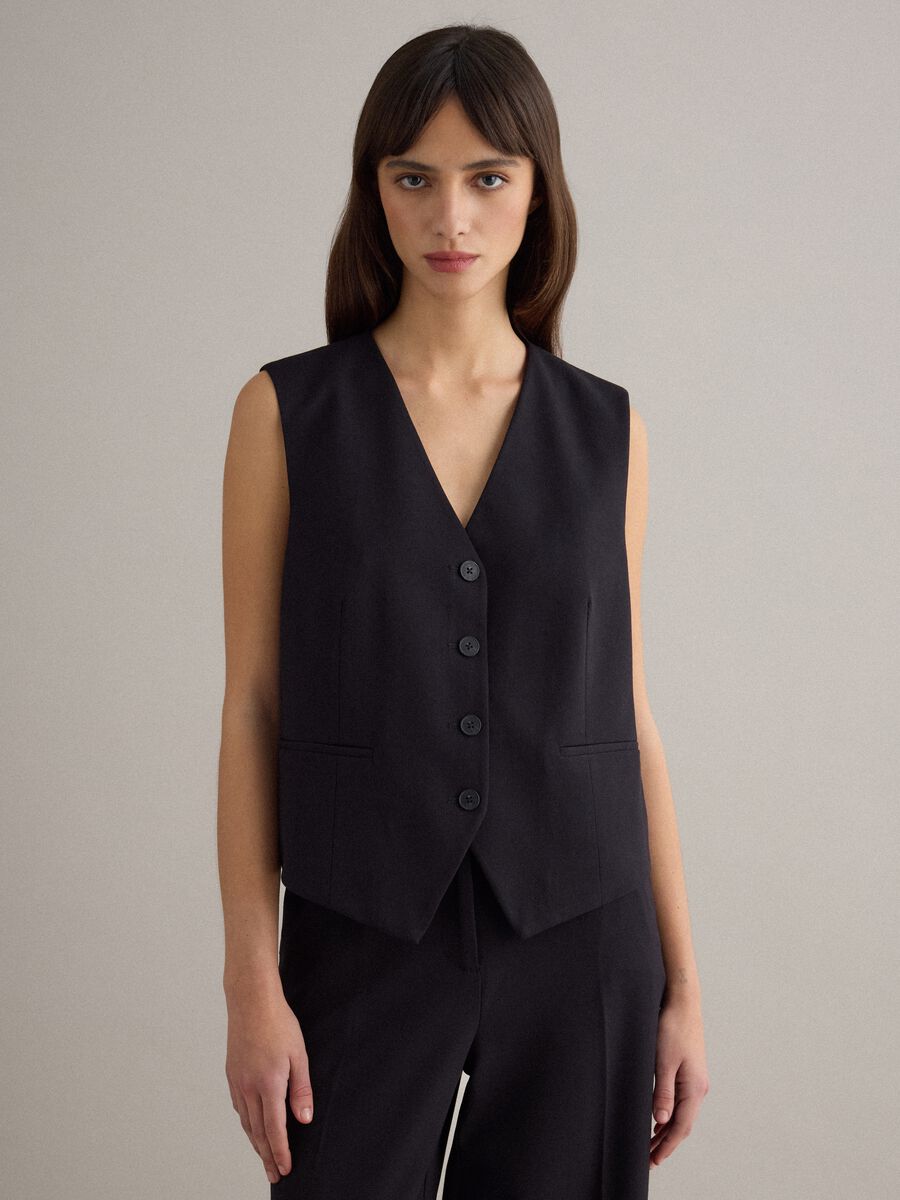 Elegant Black Viscose Blend Waistcoat Regular Fit_1