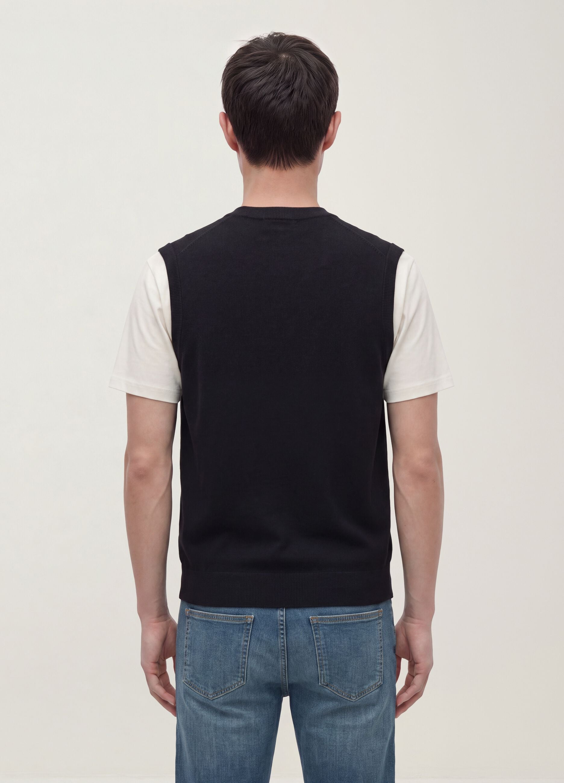 Black viscose-blend waistcoat with deep V-neck, regular fit