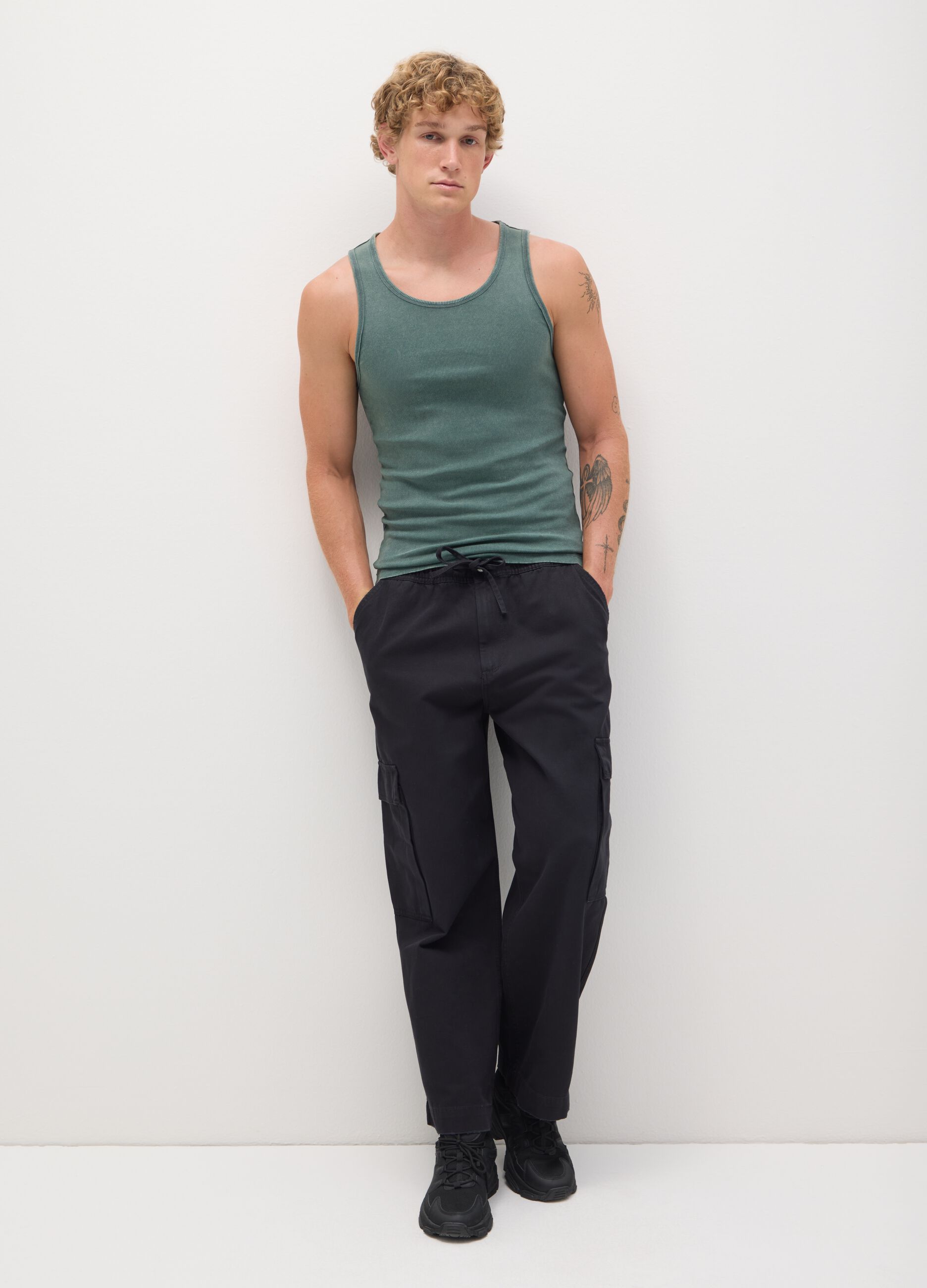 Men's Green Fitted Stretch Cotton Vest