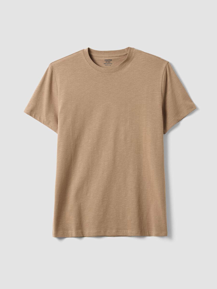Beige short sleeve regular fit pure cotton t-shirt_4